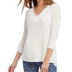 Nic + Zoe White Linen Wisteria V-Neck Sweater